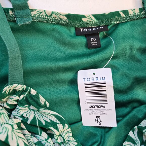 630-14 NWT Torrid Green Floral Mesh Cropped Shirred Cami Top Size 00 (10/12) NEW - Picture 9 of 15